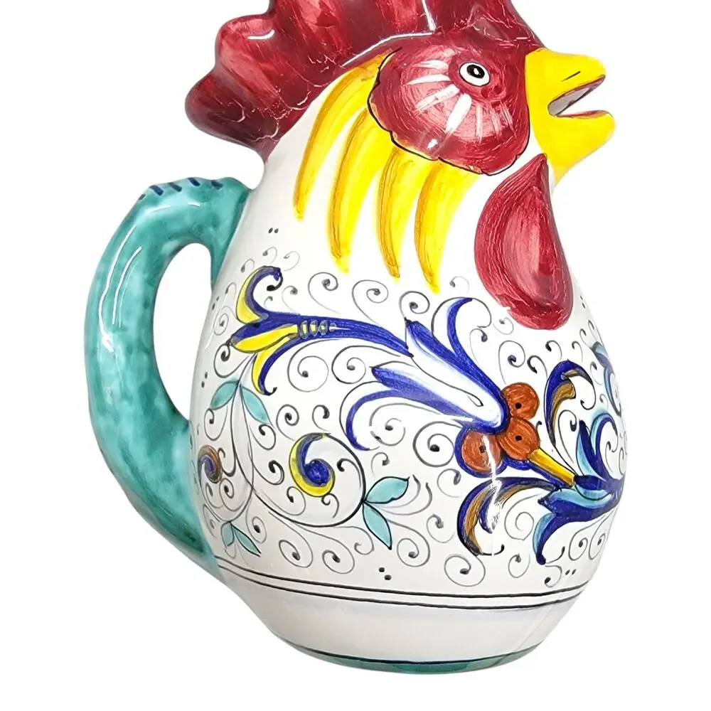 FIMA Deruta Ricco Deruta Ceramic Rooster Pitcher 0.5L Made in Italy Good Luck